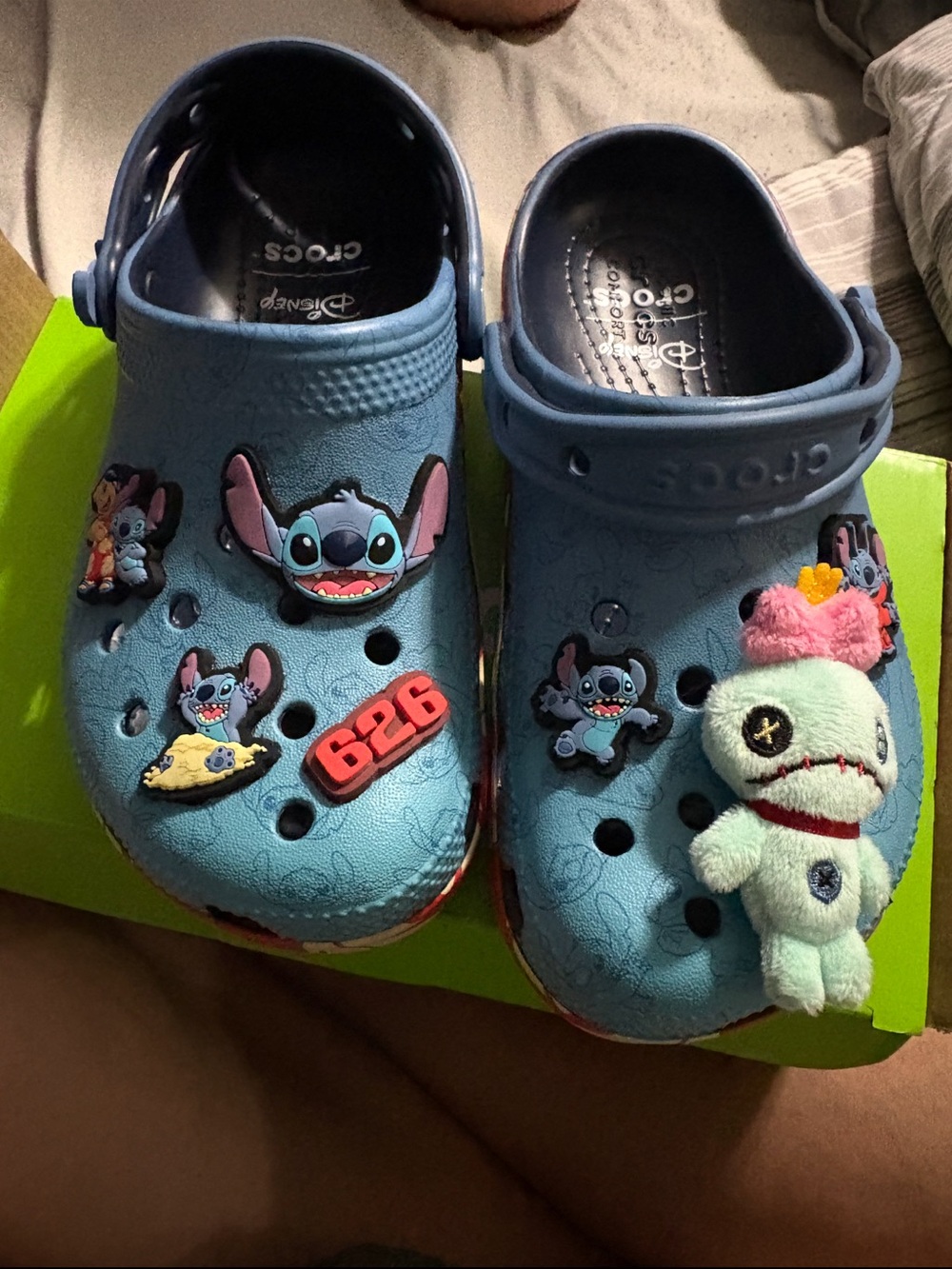 CROCS Kids' Light Blue Stitch Charm Clogs with Plush Accent